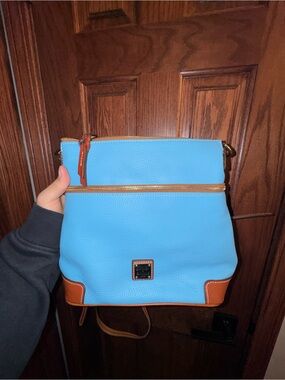 Dooney & Bourke Light Blue Leather Crossbody with Tan Trim